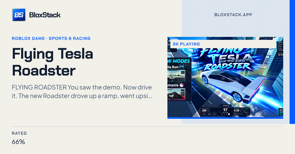 Flying Tesla Roadster on Roblox: 1.5k playing now
