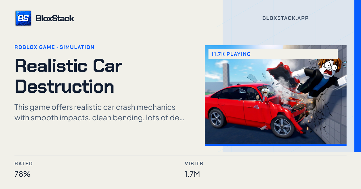 Realistic Car Destruction on Roblox: 8.7k playing now