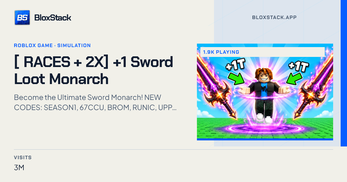 +1 Sword Loot Monarch on Roblox: 2.3k playing now